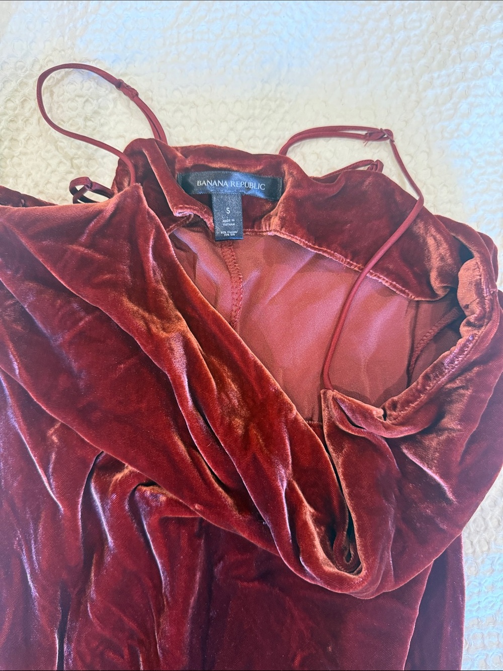 Banana Republic Velvet Spaghetti-Strap Dress - Burgundy. Cowl neck. Slit.